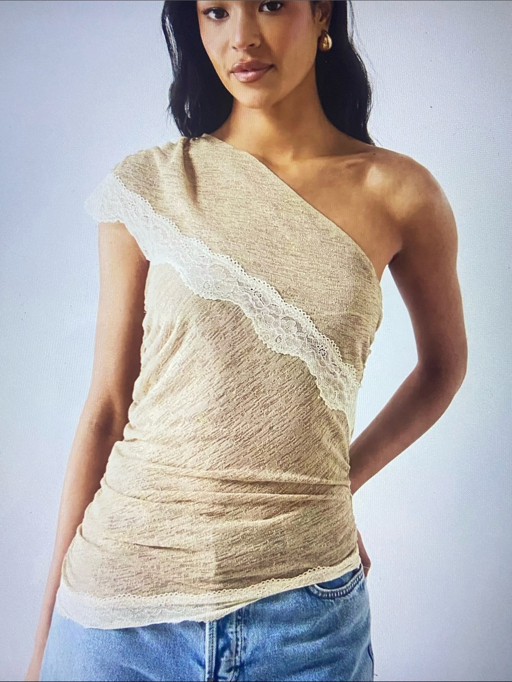 Mango One-Shoulder Lace-Trim Camisole - Cream